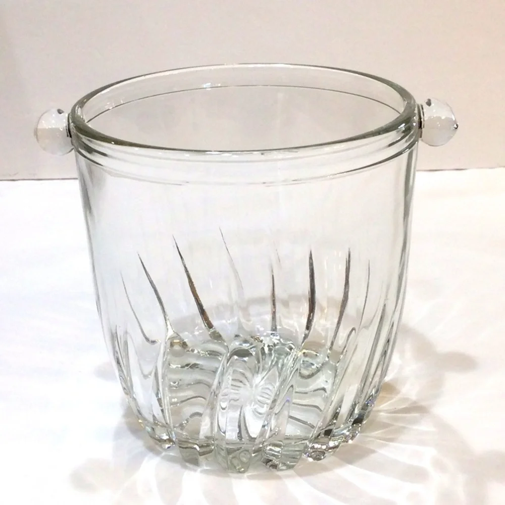 Vintage Arte Murano Italy Cut Crystal Ice Bucket w/Knob Handles